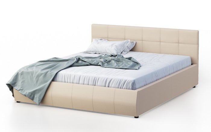 Кровать Венера-1 200х200 бежевого цвета с подъемным механизмом (экокожа)