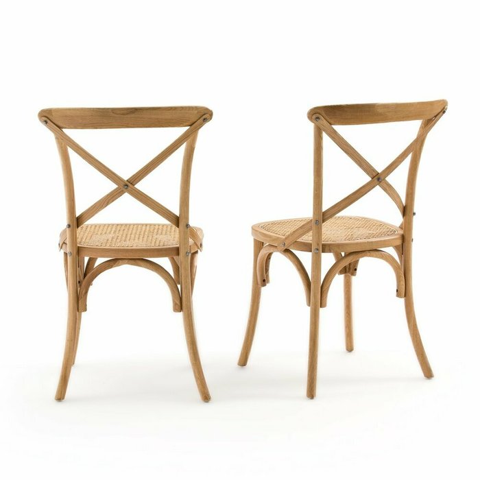 Комплект из двух стульев из дуба и плетеного ротанга Cedak бежевого цвета - купить Обеденные стулья по цене 40810.0
