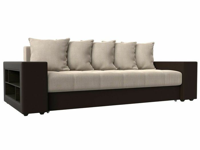 Прямой диван-кровать  Дубай бежево-коричневого  цвета (ткань/экокожа) 