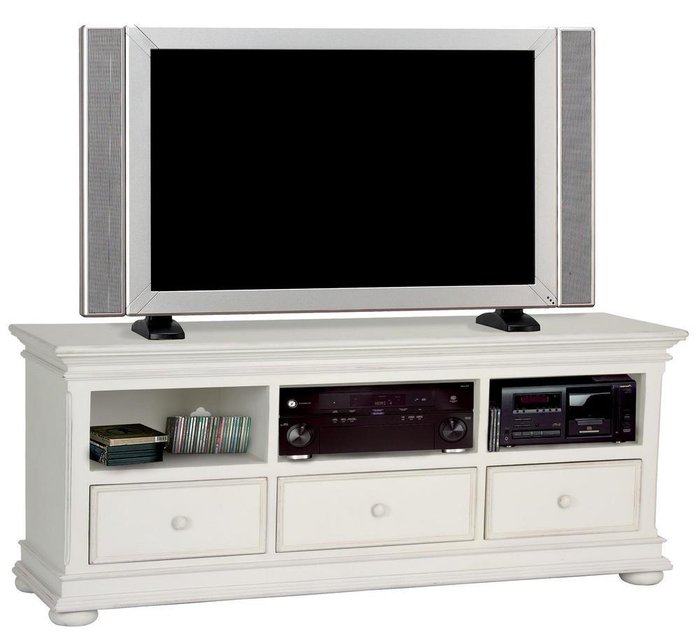 Тумба под телевизор с тремя ящиками Нордик белого цвета