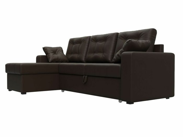 Угловой диван-кровать Камелот коричневого цвета (экокожа) левый угол - лучшие Угловые диваны в INMYROOM
