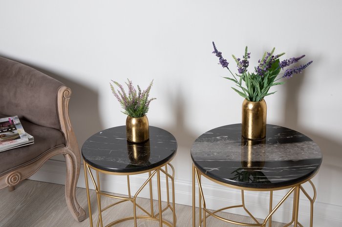 Набор столиков с мрамором на металлическом основании черного цвета - лучшие Журнальные столики в INMYROOM