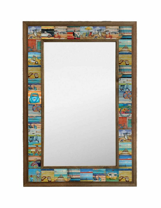 Настенное зеркало 43x63 с каменной мозаикой желто-голубого цвета