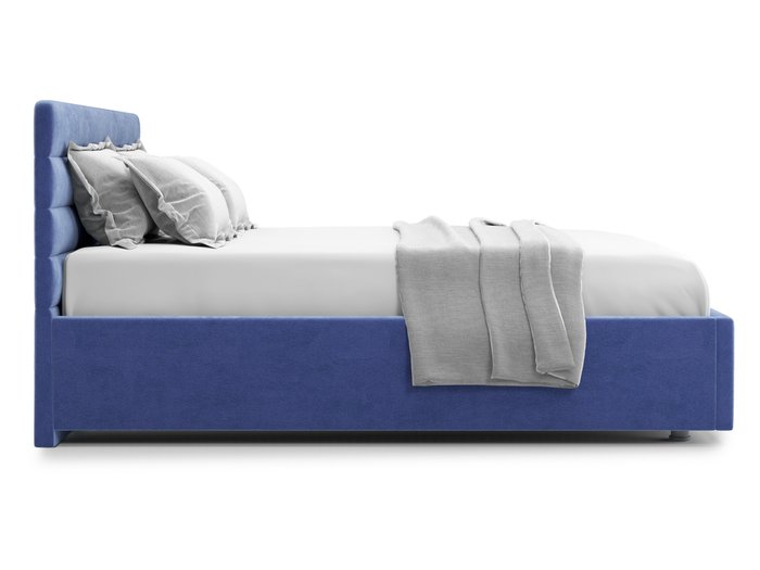 Кровать Karezza 180х200 в обивке из велюра синего цвета с подъемным механизмом - лучшие Кровати для спальни в INMYROOM