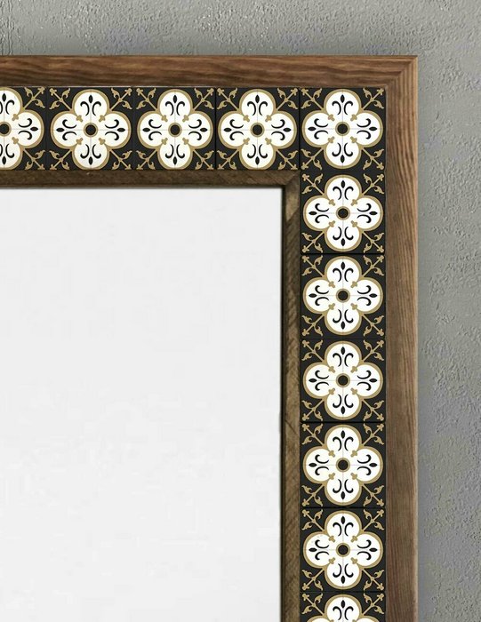 Настенное зеркало 53x73 с каменной мозаикой черно-белого цвета - купить Настенные зеркала по цене 27866.0