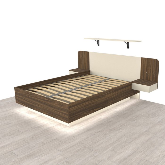 Кровать Астра 140х200 коричнево-бежевого цвета с подъемным механизмом и двумя ящиками Кровать Астра 140х200 коричнево-бежевого цвета с подъемным механизмом и двумя ящиками