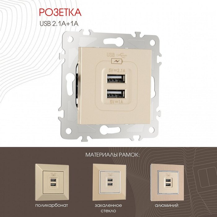 Розетка USB, без рамки 203.46-1.shampan - лучшие Розетки в INMYROOM