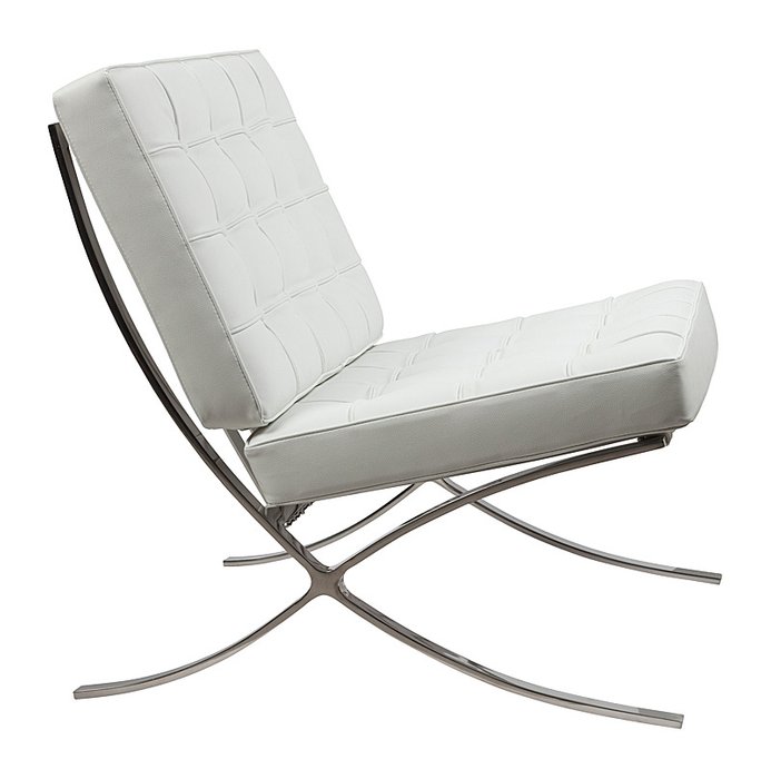 Кресло Barcelona Chair с обивкой из Белой Экокожи - лучшие Интерьерные кресла в INMYROOM