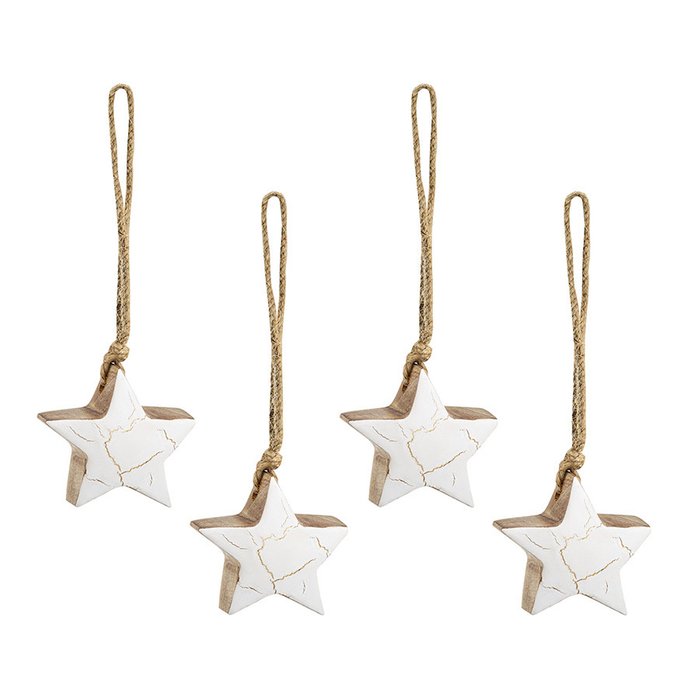 Набор из четырех елочных украшений Marble Stars белого цвета