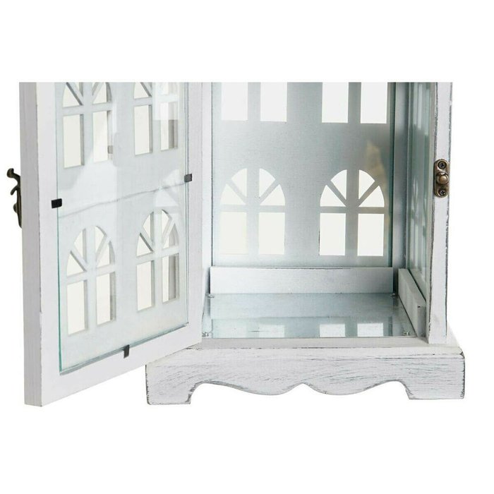 Фонарь DKD Home Decor Отделка состаренная Белый Серый Деревянный Стеклянный 19 x 19 x 42 cm - лучшие Подсвечники в INMYROOM