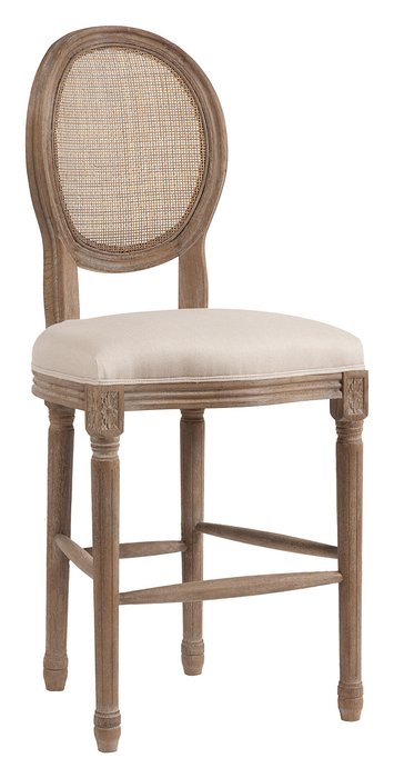 Барный стул Vintage French Round Cane Back Кремовый Лен - лучшие Барные стулья в INMYROOM