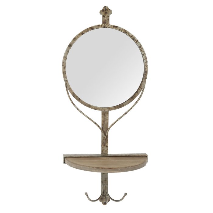 Настенное зеркало с деревянной полкой