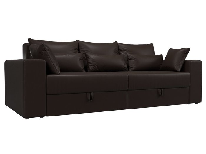 Прямой диван-кровать Мэдисон темно-коричневого цвета (экокожа)