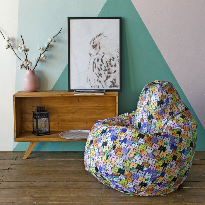 Кресло-мешок груша Котята 3XL бело-синего цвета - купить Бескаркасная мебель по цене 4590.0
