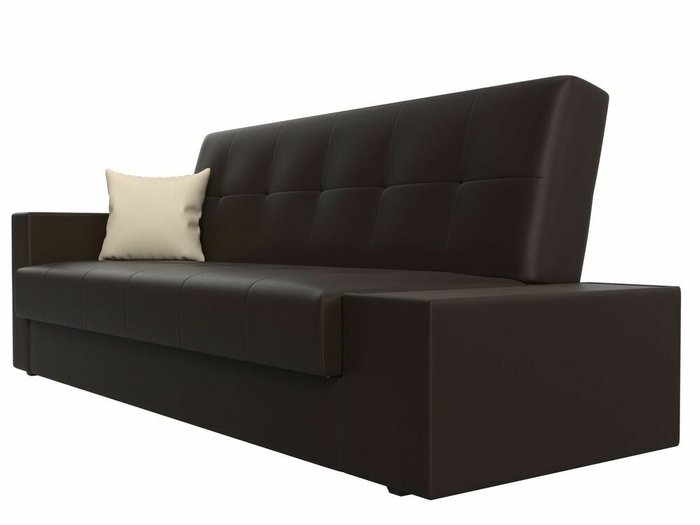 Диван-кровать Лига 020 темно-коричневого цвета со столиком справа (экокожа) - лучшие Прямые диваны в INMYROOM
