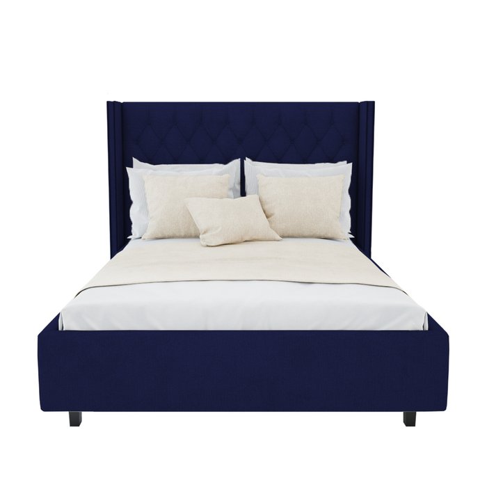Кровать с декоративными гвоздиками Wing Велюр Синий 140х200 - купить Кровати для спальни по цене 102000.0