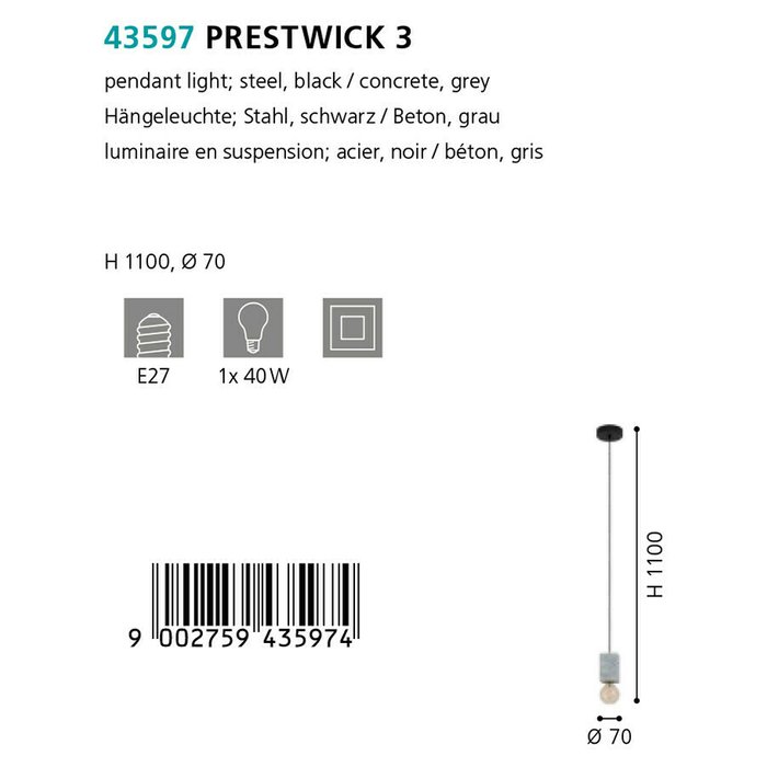 Подвесной светильник Prestwick серого цвета - лучшие Подвесные светильники в INMYROOM