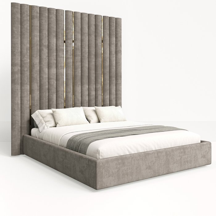Кровать Сирмионе 160х200 светло-серого цвета с мягкими панелями и подъемным механизмом  - купить Кровати для спальни по цене 106900.0