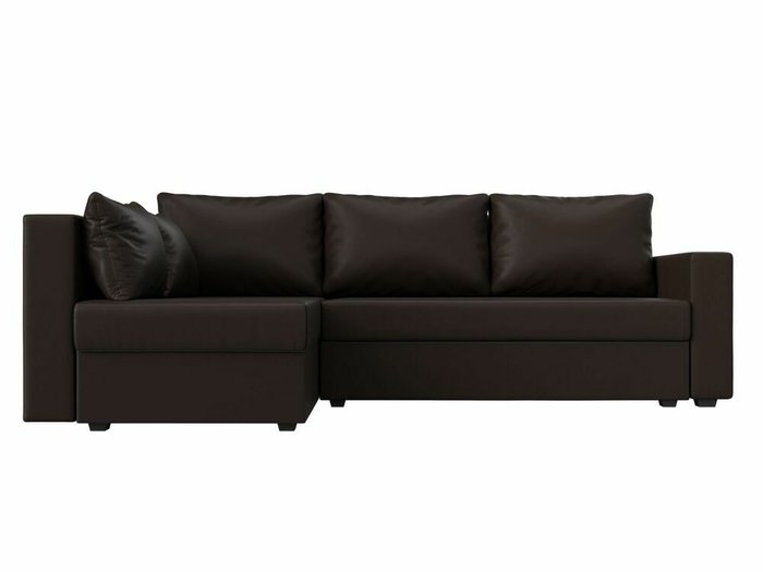 Угловой диван-кровать Мансберг коричневого цвета (экокожа) левый угол - купить Угловые диваны по цене 39999.0