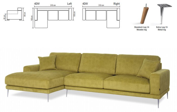 Угловой диван Perla со съемными чехлами зеленого цвета - лучшие Угловые диваны в INMYROOM