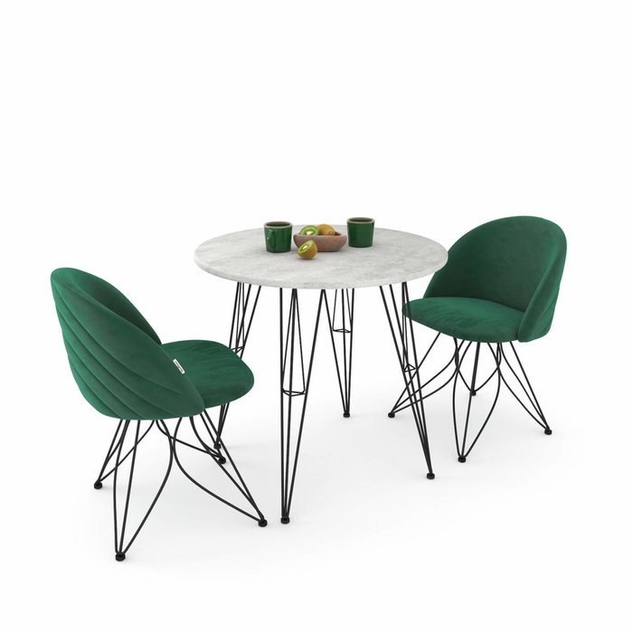 Обеденная группа из стола и двух стульев зеленого цвета 