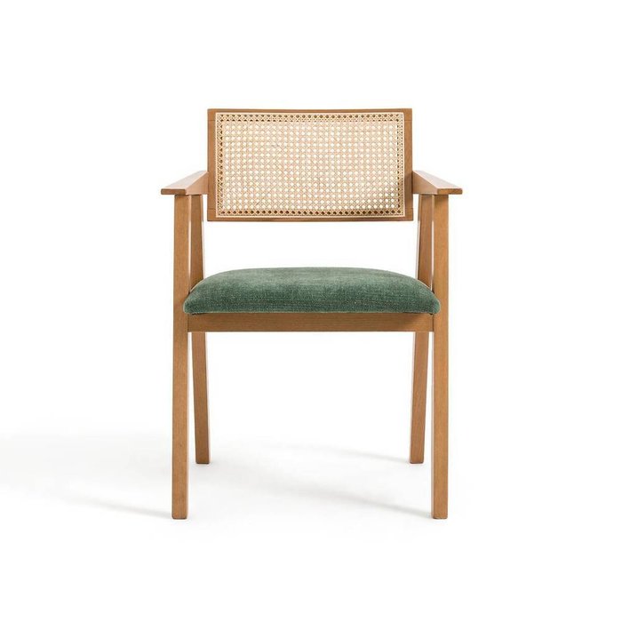Кресло винтажное из бука и плетения Baldo бежево-зеленого цвета - купить Обеденные стулья по цене 43785.0