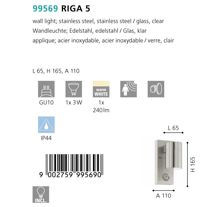 Уличный настенный светильник Riga серого цвета - купить Настенные уличные светильники по цене 6690.0
