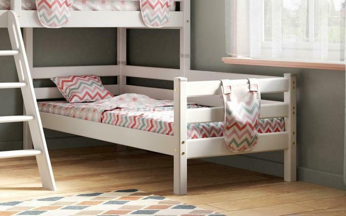 Кровать угловая двухъярусная Соня 80х190 белого цвета - купить Двухъярусные кроватки по цене 37970.0