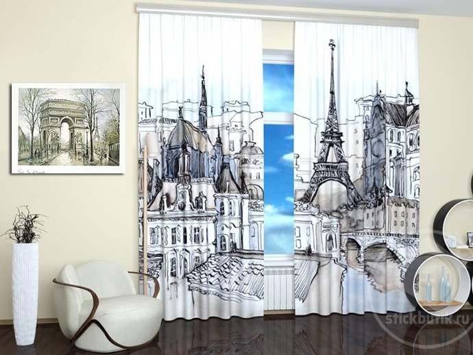 Фотошторы для гостиной: Пейзаж Парижа - купить Шторы по цене 3990.0