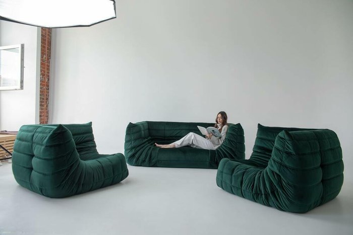 Модульный бескаркасный диван Чилаут Velluto зеленого цвета - купить Бескаркасная мебель по цене 298400.0