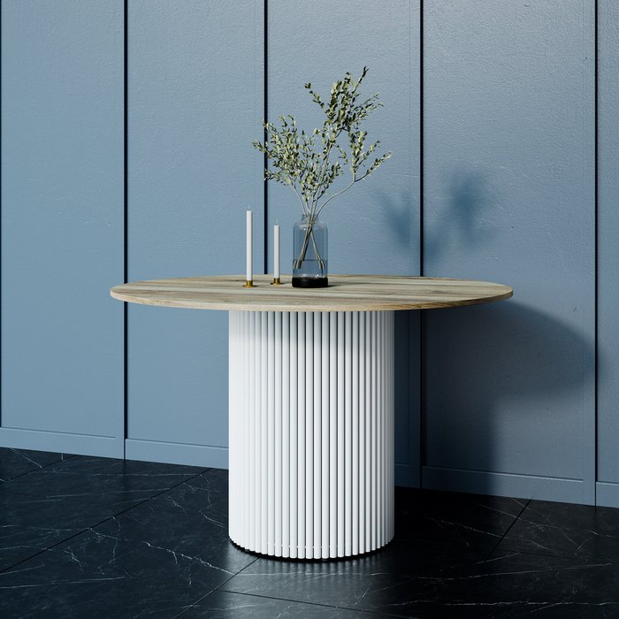 Обеденный стол Trubis Wood XL 120 бежево-белого цвета - лучшие Обеденные столы в INMYROOM Обеденный стол Trubis Wood XL 120 бежево-белого цвета - лучшие Обеденные столы в INMYROOM