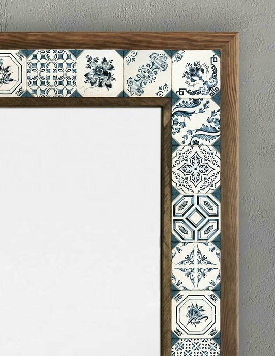 Настенное зеркало 53x73 с каменной мозаикой бело-синего цвета - купить Настенные зеркала по цене 27866.0