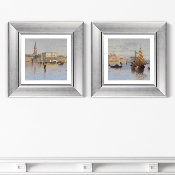 Набор из двух картин Sunrise 1890 г.  в раме серебряного цвета 