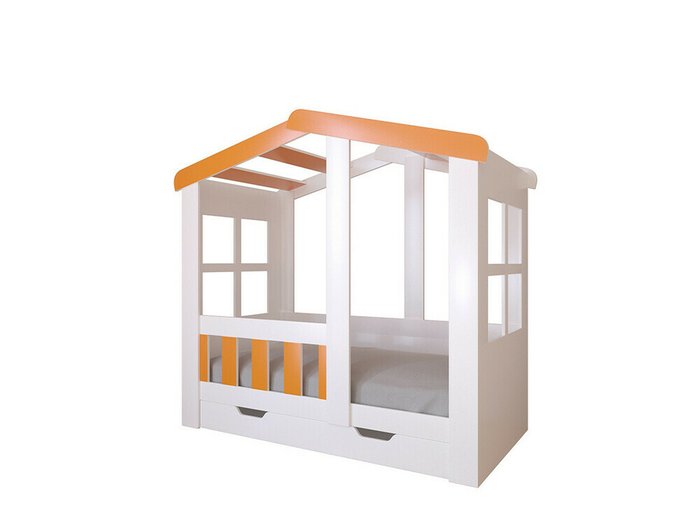 Кроватка Астра Домик 80х160 бело-оранжевого цвета