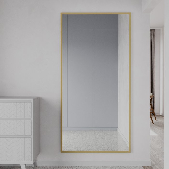 Зеркало настенное большое Halfeo XL в полный рост в металлической раме золотого цвета - купить Настенные зеркала по цене 23900.0