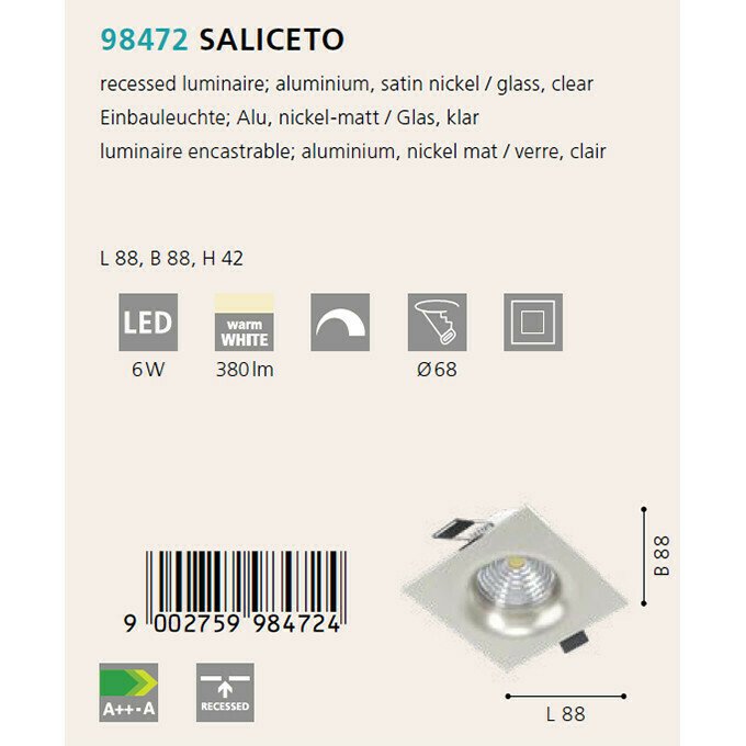 Светильник точечный Saliceto серого цвета - купить Встраиваемые споты по цене 990.0