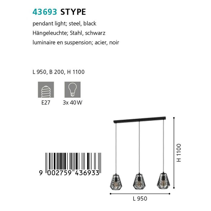 Люстра подвесная Stype черного цвета - купить Подвесные люстры по цене 28590.0