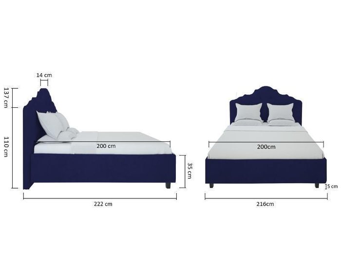 Кровать Palace Велюр Синий 200x200 - купить Кровати для спальни по цене 102000.0
