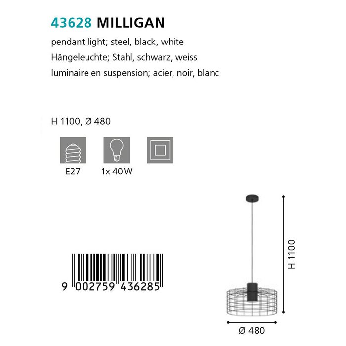 Подвесной светильник Milligan черного цвета - купить Подвесные светильники по цене 10990.0