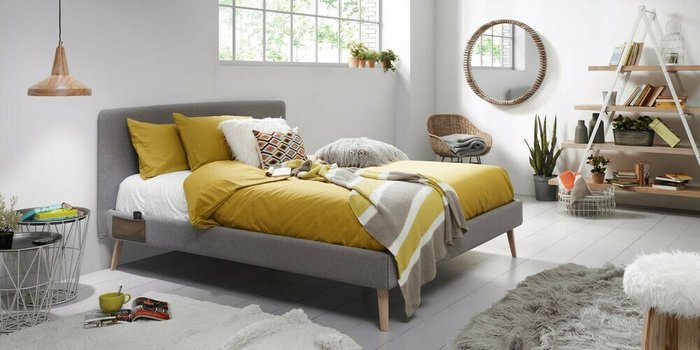 Кровать Lydia серого цвета 150х190 - купить Кровати для спальни по цене 123990.0