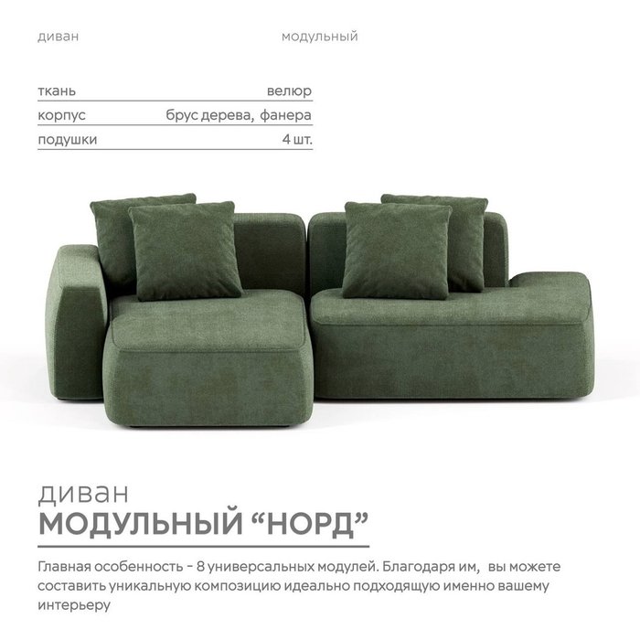 Угловой модульный диван Норд зеленого цвета - купить Угловые диваны по цене 141700.0