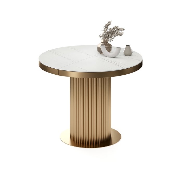 Раздвижной обеденный стол Меб бело-золотого цвета - купить Обеденные столы по цене 152460.0