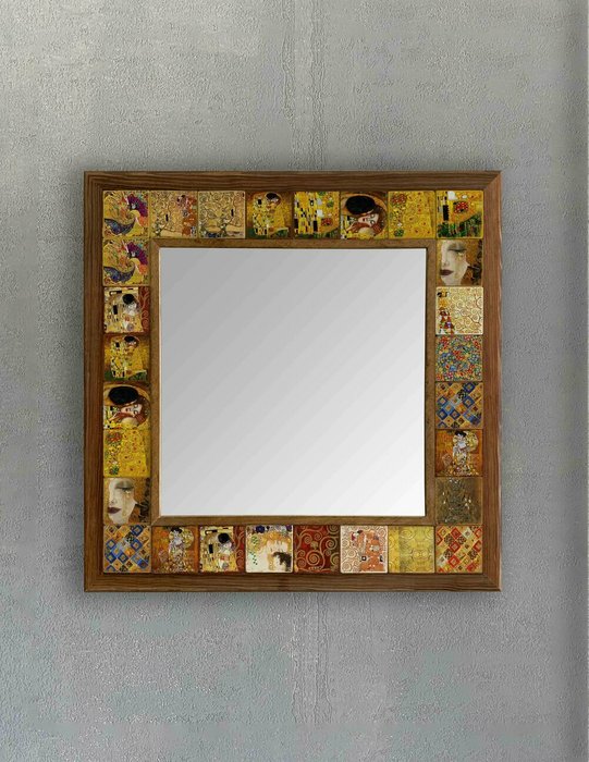 Настенное зеркало 43x43 с каменной мозаикой желто-коричневого цвета - купить Настенные зеркала по цене 16871.0