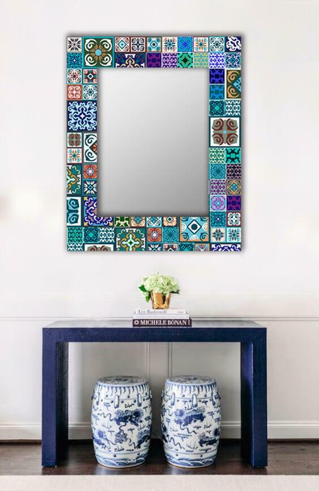 Настенное зеркало Восточная плитка 50х65 голубого цвета - лучшие Настенные зеркала в INMYROOM