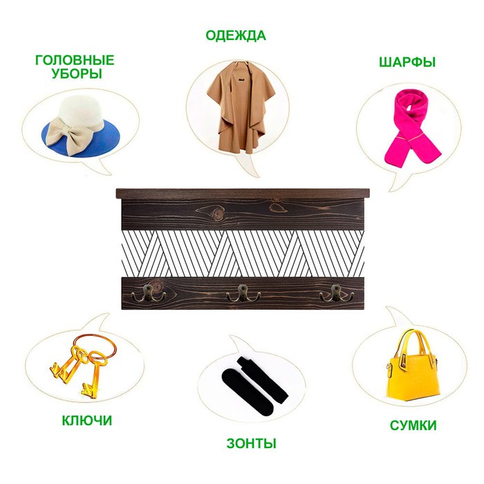 Вешалка с полочкой Весенние цветы-1 коричневого цвета - лучшие Настенные вешалки в INMYROOM