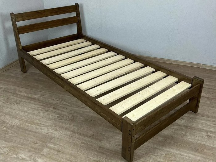 Кровать односпальная Мишка сосновая усиленная 90х200 цвета темный дуб - купить Кровати для спальни по цене 10234.0