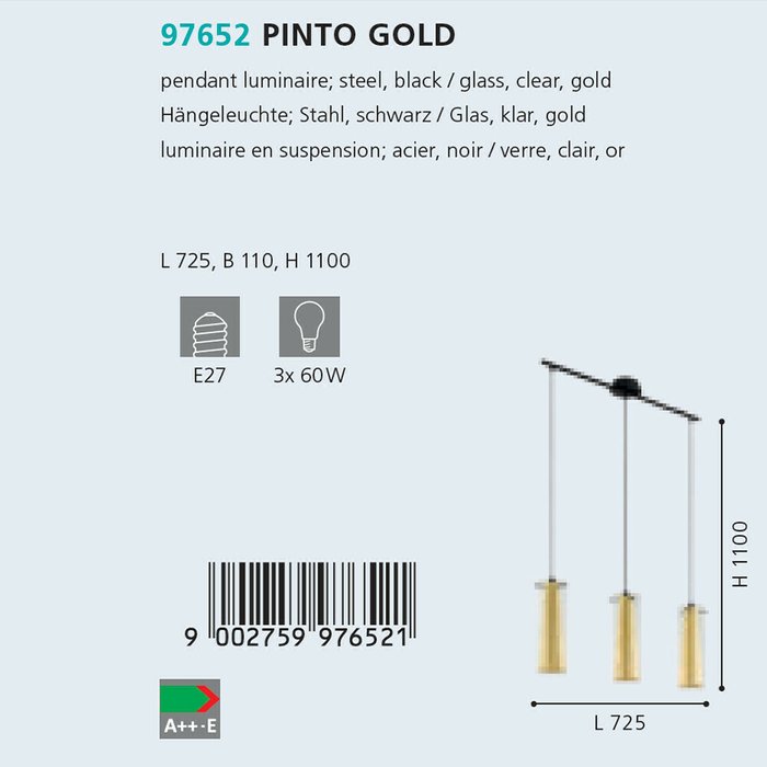 Люстра Eglo Pinto Gold 97652 - лучшие Подвесные светильники в INMYROOM