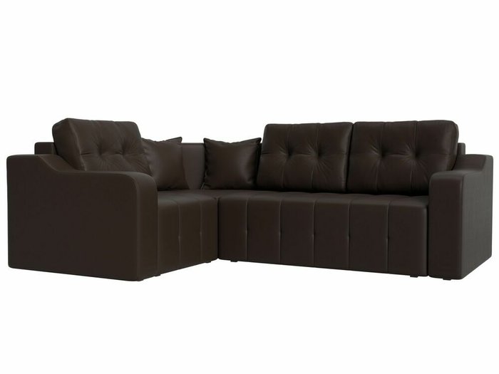 Угловой диван-кровать Кембридж коричневого цвета (экокожа) левый угол