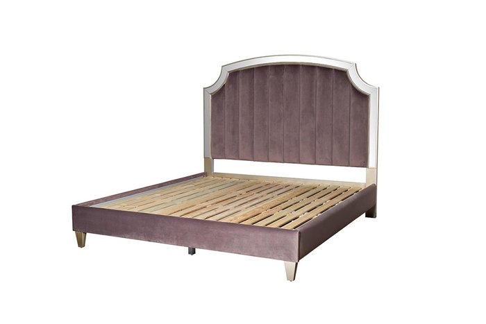 Кровать из велюра серого цвета с зеркальными вставками 180х200 - купить Кровати для спальни по цене 112608.0