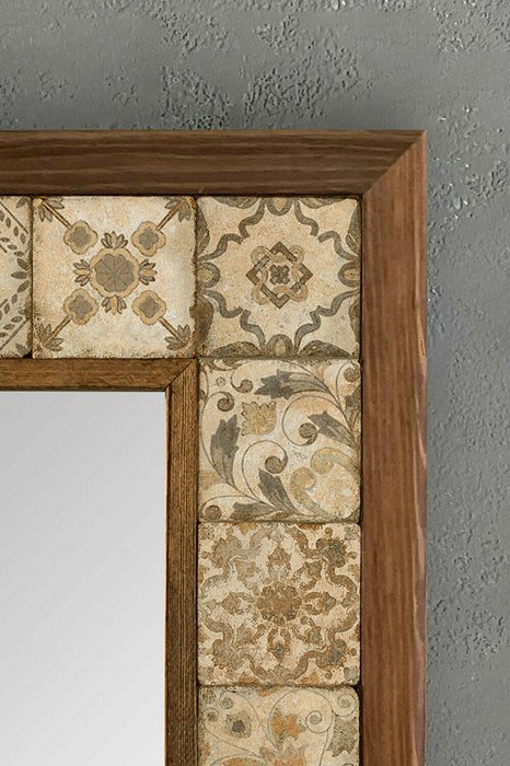 Настенное зеркало 33x33 с каменной мозаикой бежевого цвета - лучшие Настенные зеркала в INMYROOM